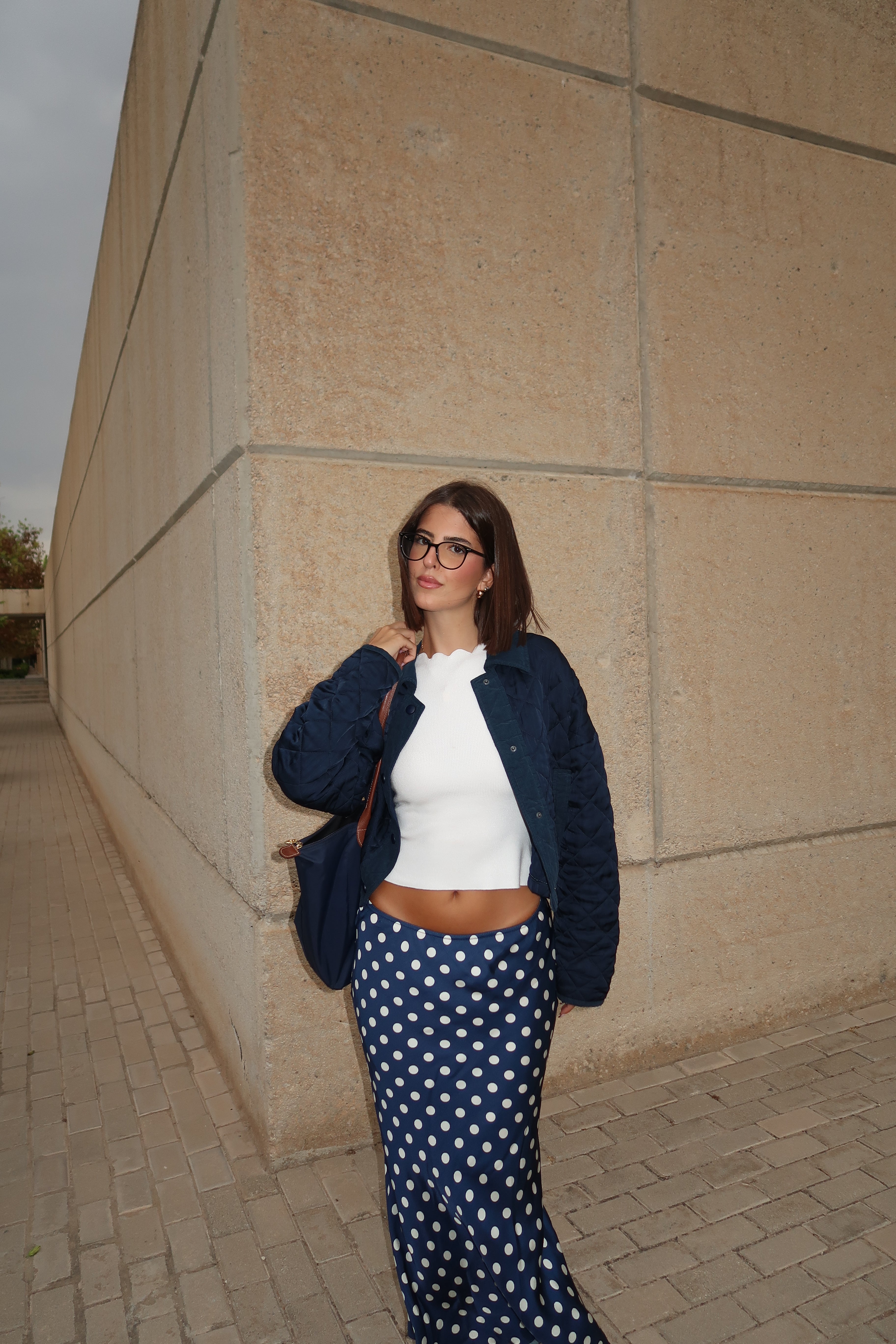 Falda lunares azul marino